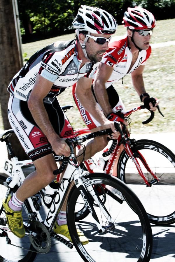 The two big guns of the break push the pace on the climb.