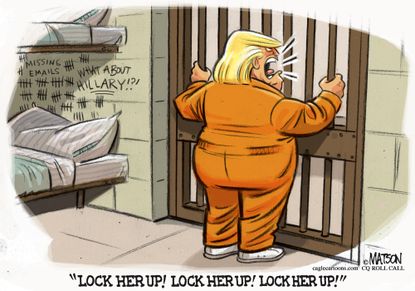 Political cartoon U.S. Trump Hillary Clinton Lock Her Up