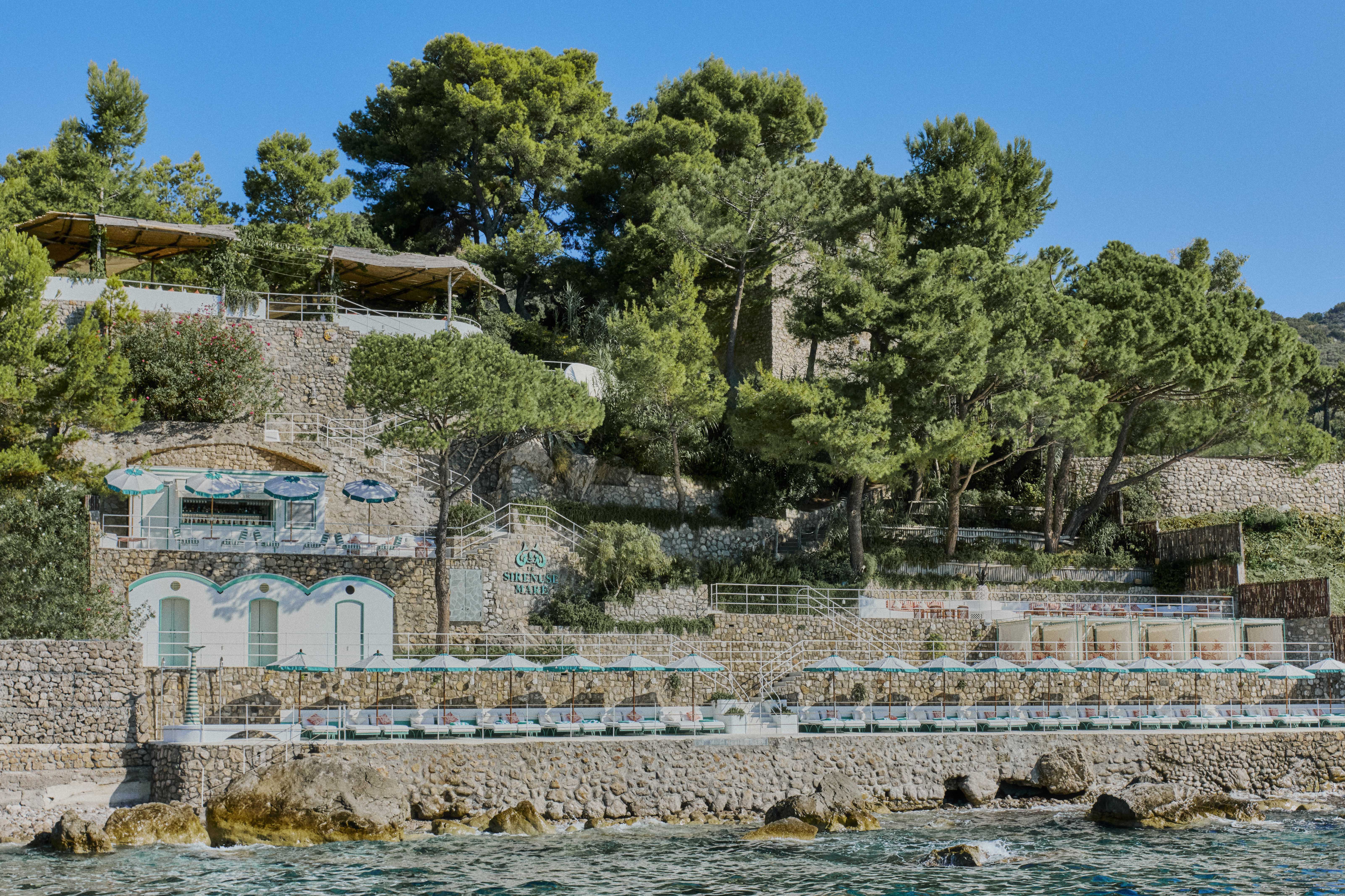 Blue and white beach club