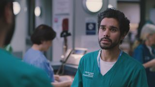 Rash and Tariq looking uncomfortable with each other in Casualty.