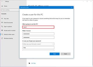 Windows 10 create local account