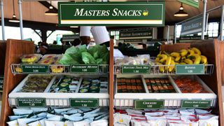 Snacks are sold to patrons during a practice round prior to the start of the 2016 Masters Tournament at Augusta National Golf Club