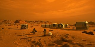 An artist's depiction of life on Mars.