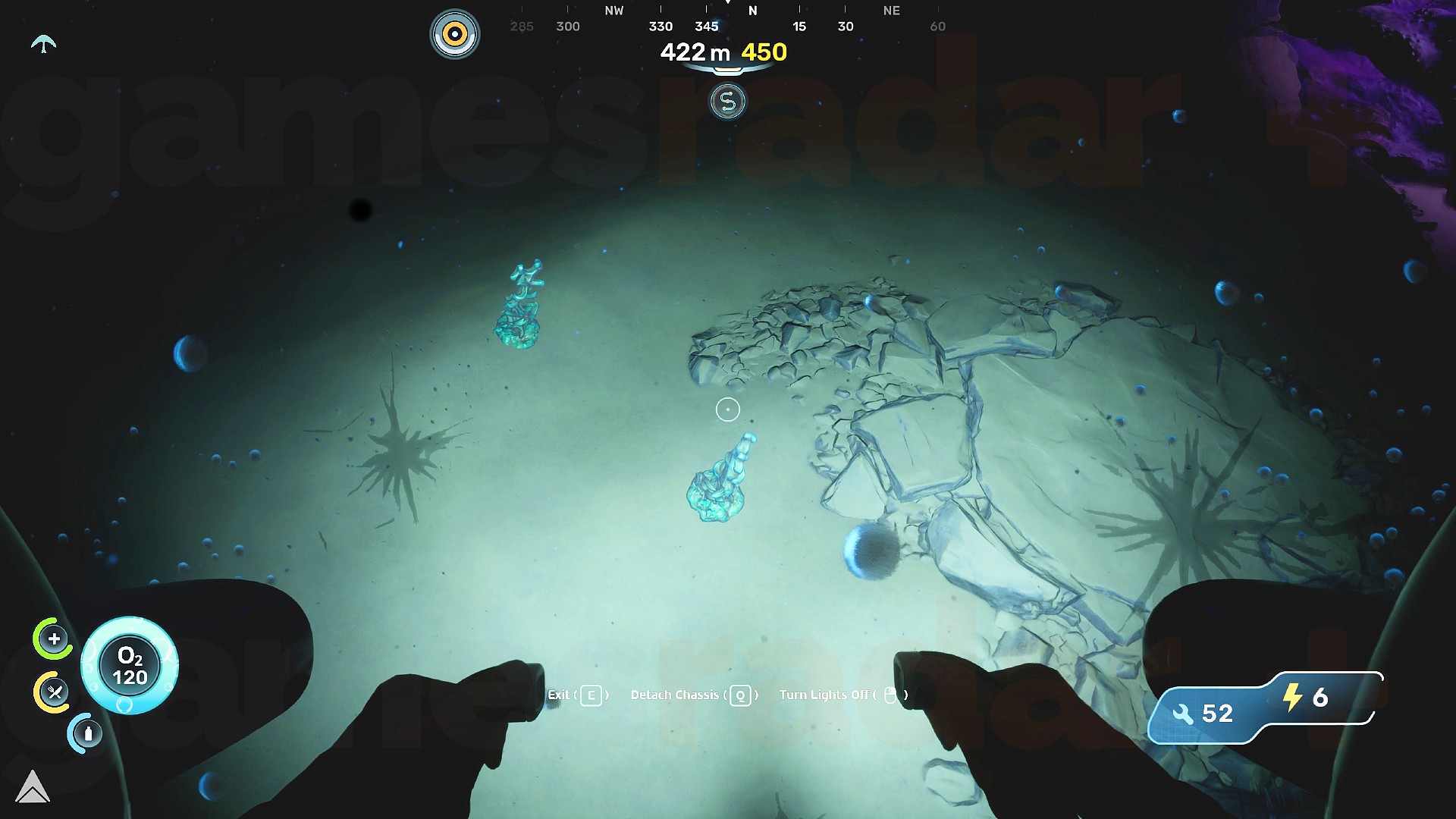 Two Conduit Crystals sit on the seabed in Subnautica 2