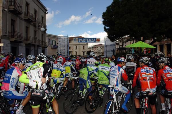 The peloton awaits the start in Crotone.