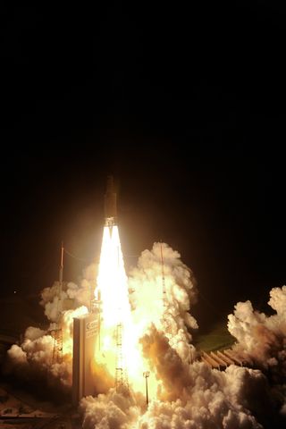 Liftoff of Ariane 5 VA205 with ATV-3 Seen from the 90-M High Water Tower