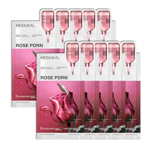 Mediheal Essential Face Mask [pdrn] Healthy Glow 10 Pcs. With 99% Purity White Rose Pdrn for Glass Skin, Pore Care, Skin Firming - Home Skin Care &amp;amp; Vegan Formula Korean Beauty Sheet Mask