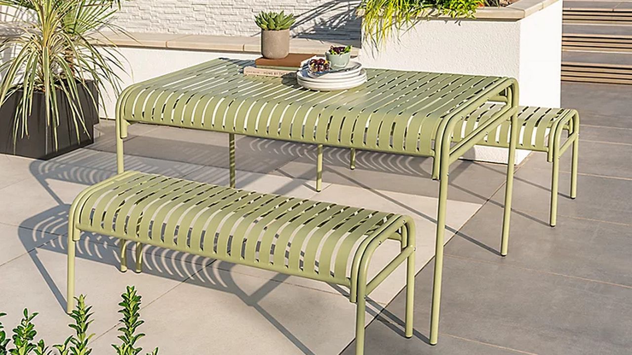 Metal Slat 3 Piece Bench Set