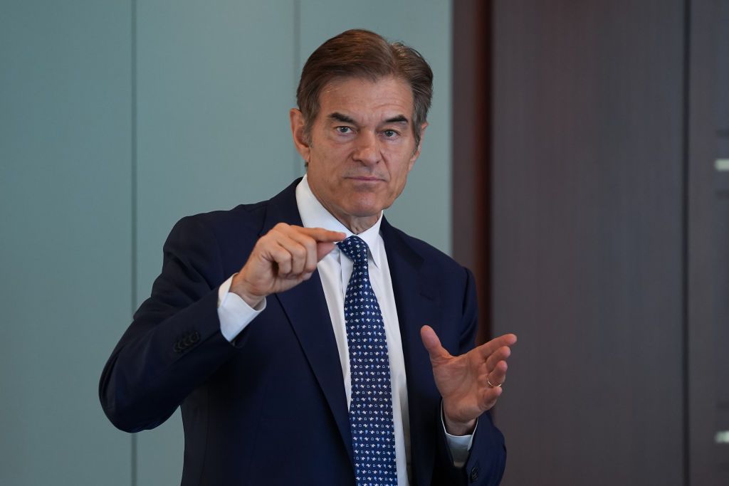 Turkish-American heart surgeon Mehmet Oz makes a speech as he meets with university students as part of his visit to the Turkish capital at the Presidential Complex National Library in Ankara, Turkiye on May 02, 2024. (Photo by Ahmet Serdar Eser/Anadolu via Getty Images)