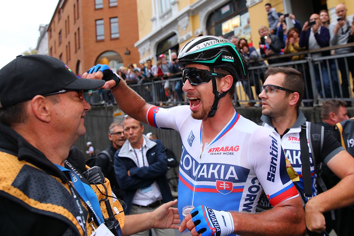 Peter Sagan celebrates his victory