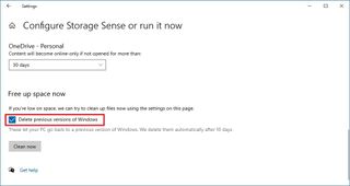 Delete previous version of Windows 10 free up space