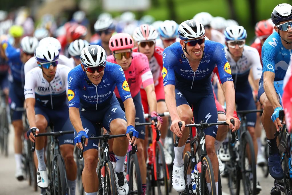 VALENCE FRANCE JULY 06 Davide Ballerini of Italy Tim Declercq of Belgium and Team Deceuninck QuickStep during the 108th Tour de France 2021 Stage 10 a 1907km stage from Albertville to Valence LeTour TDF2021 on July 06 2021 in Valence France Photo by Michael SteeleGetty Images