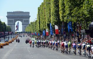 The peloton on the Champs Elysees in Paris on stage twenty of the 2012 Tour de France (Watson)