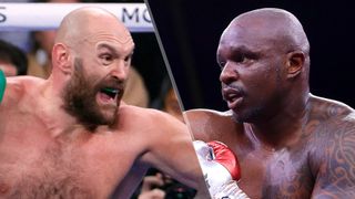 (L - R) Tyson Fury raising a fist and Dillian Whyte throwing a punch, the two will square off at 