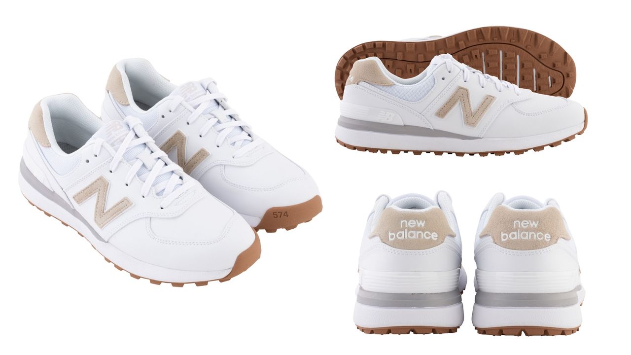 New Balance 574 shoes in white/pink