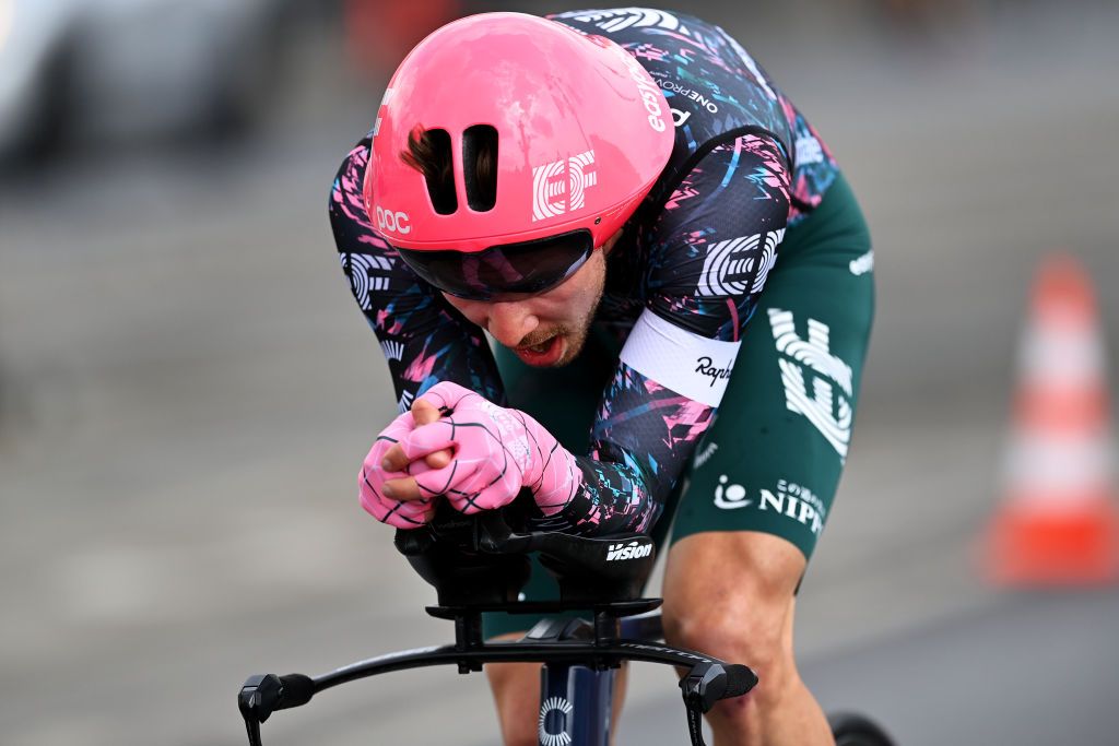 BUDAPEST HUNGARY MAY 07 Owain Doull of United Kingdom and Team EF Education Easypost sprints during the 105th Giro dItalia 2022 Stage 2 a 92km individual time trial stage from Budapest to Budapest ITT Giro WorldTour on May 07 2022 in Budapest Hungary Photo by Stuart FranklinGetty Images