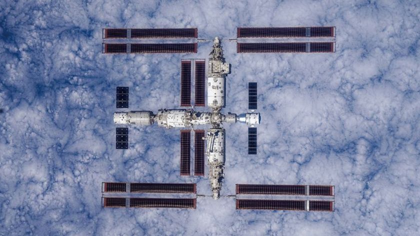 China&#039;s Tiangong space station with Earth in the background