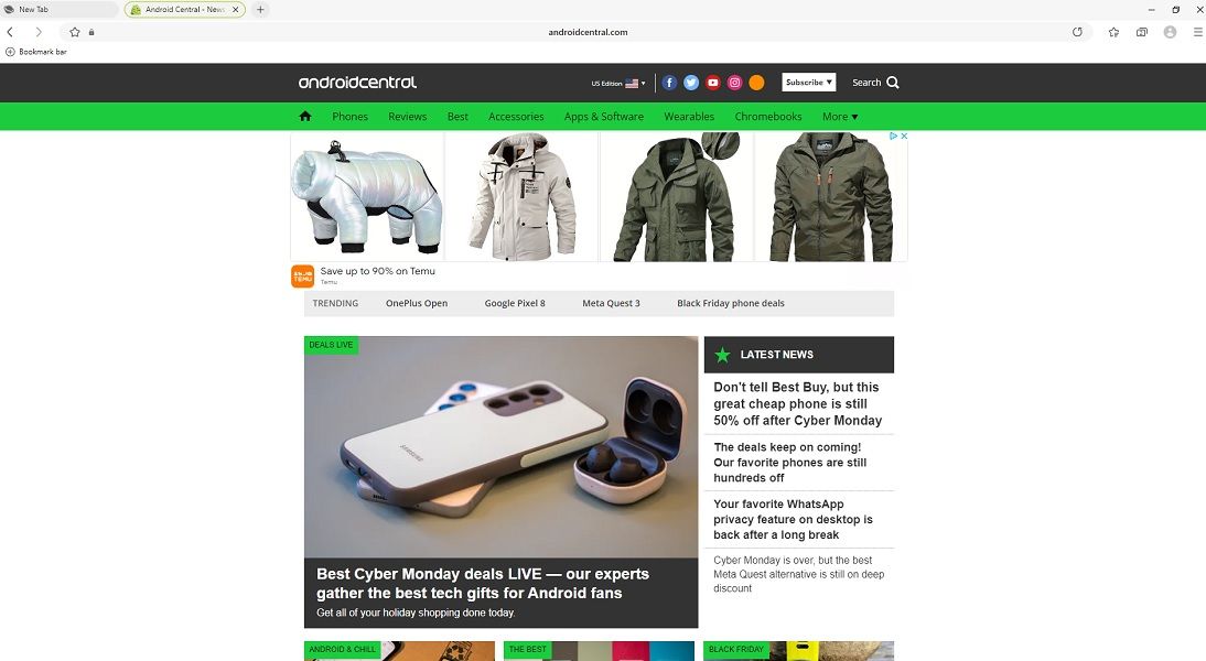 An example of browsing a website using Samsung Internet on a PC.