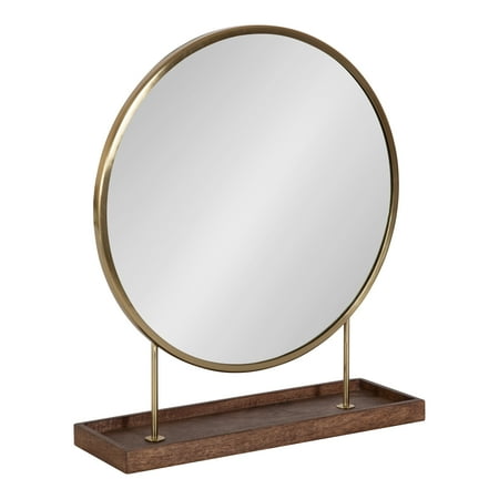 Kate and Laurel Maxfield Round Tabletop Mirror, Gold/walnut Brown 18x22