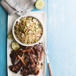 Coconut Rice Pilaf with Lamb Cutlets