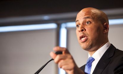 Newark Mayor Cory Booker speaks during a news conference on his plans to campaign for the Democratic nomination to run for the seat of late U.S. Sen. Frank Lautenberg on June 8.