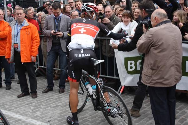 Fabian Cancellera (RadioShack-Nissan) is always in demand at the start in Belgium.