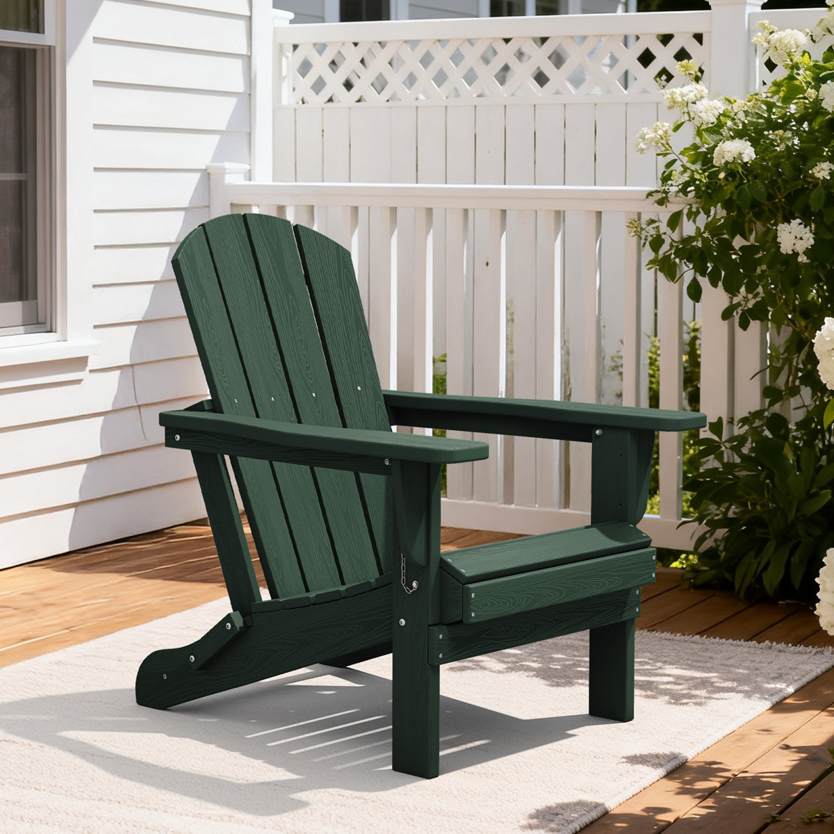 Rosecliff Heights Outdoor Hdpe Folding Adirondack Chair , Weather-Resistant Wood-Grain Lounge Chair &amp;amp; Reviews | Wayfair