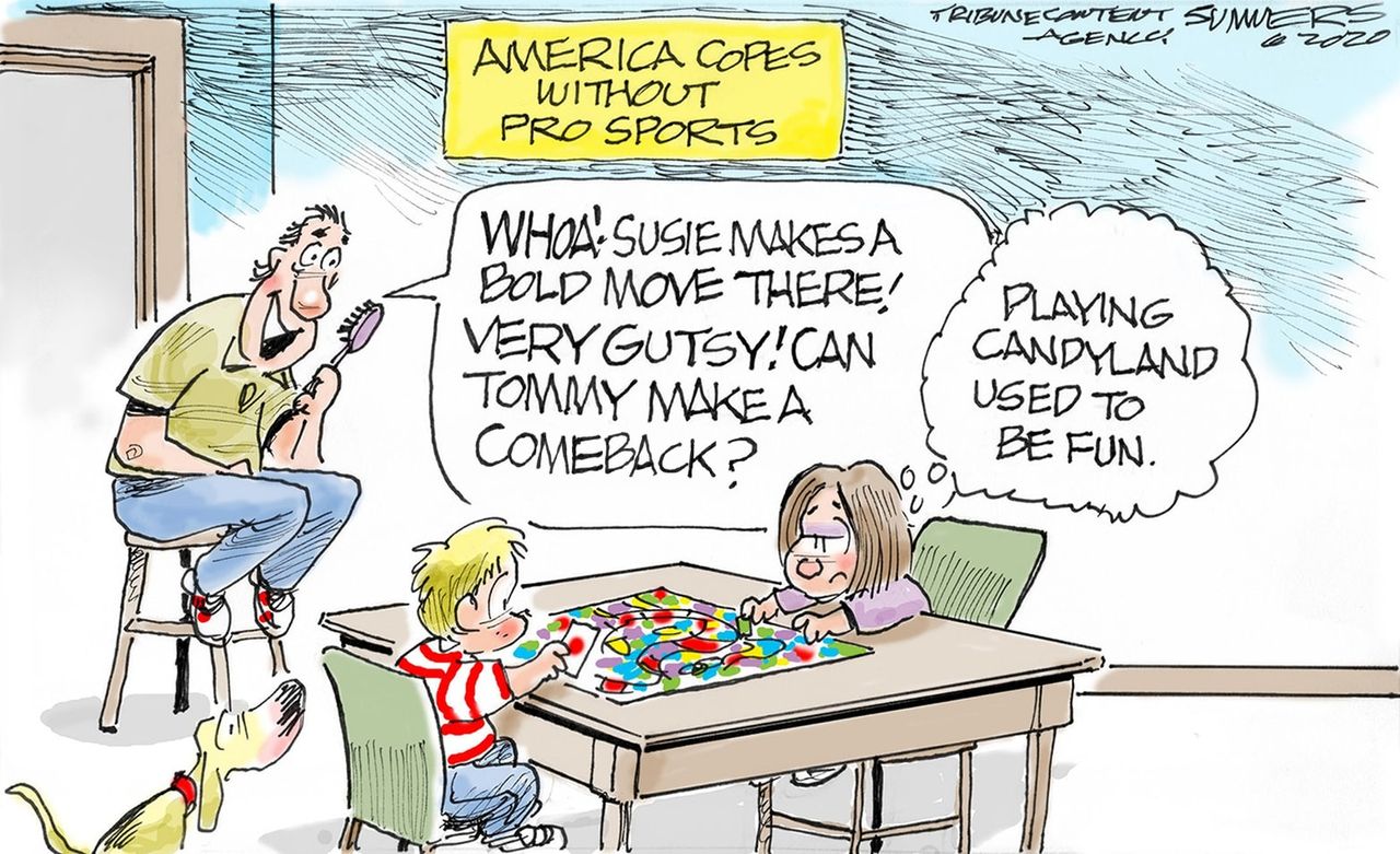 Editorial Cartoon U.S. Coronavirus COVID-19 Candy Land sports children lockdown