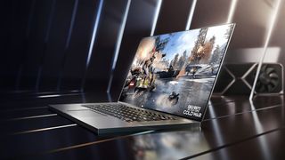 Nvidia RTX 3050 Ti gaming laptop on branded background
