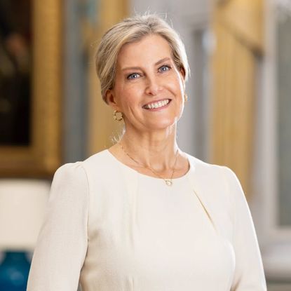Duchess Sophie wearing a cream dress and smiling