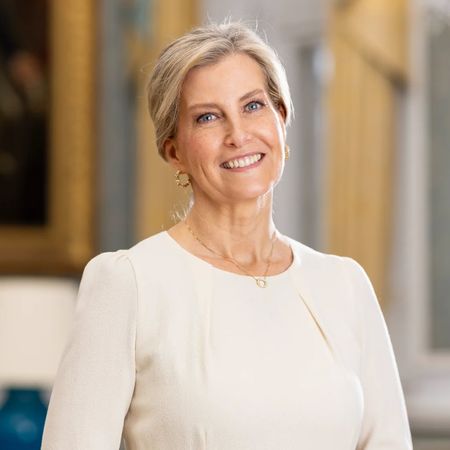 Duchess Sophie wearing a cream dress and smiling
