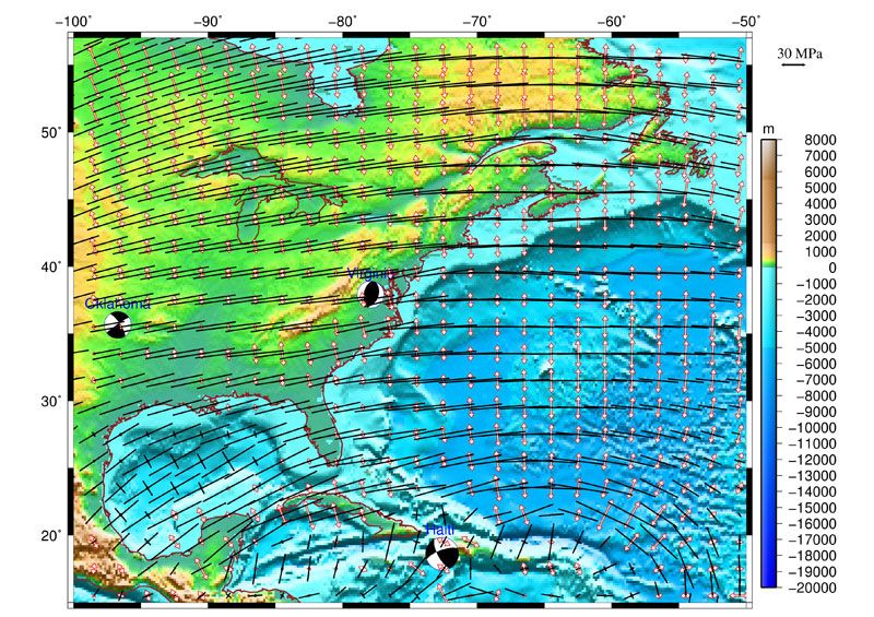 Crustal stresses predicted by computer models