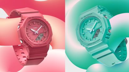 The Casio G-Shock GMA-P2100 in pink and turquoise