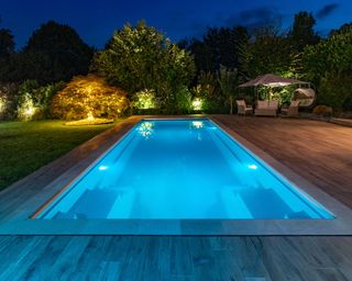 Pool by XL Pools with landscaping lighting