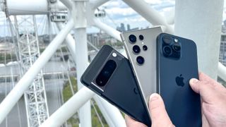 The iPhone 15 Pro Max, Samsung Galaxy S24 Ultra and Google Pixel 8 Pro on board the London Eye