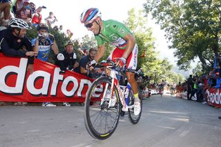 Joaquin Rodriguez on the final climb of Stage 16 of the 2015 Vuelta Espana in Luarca (Watson)
