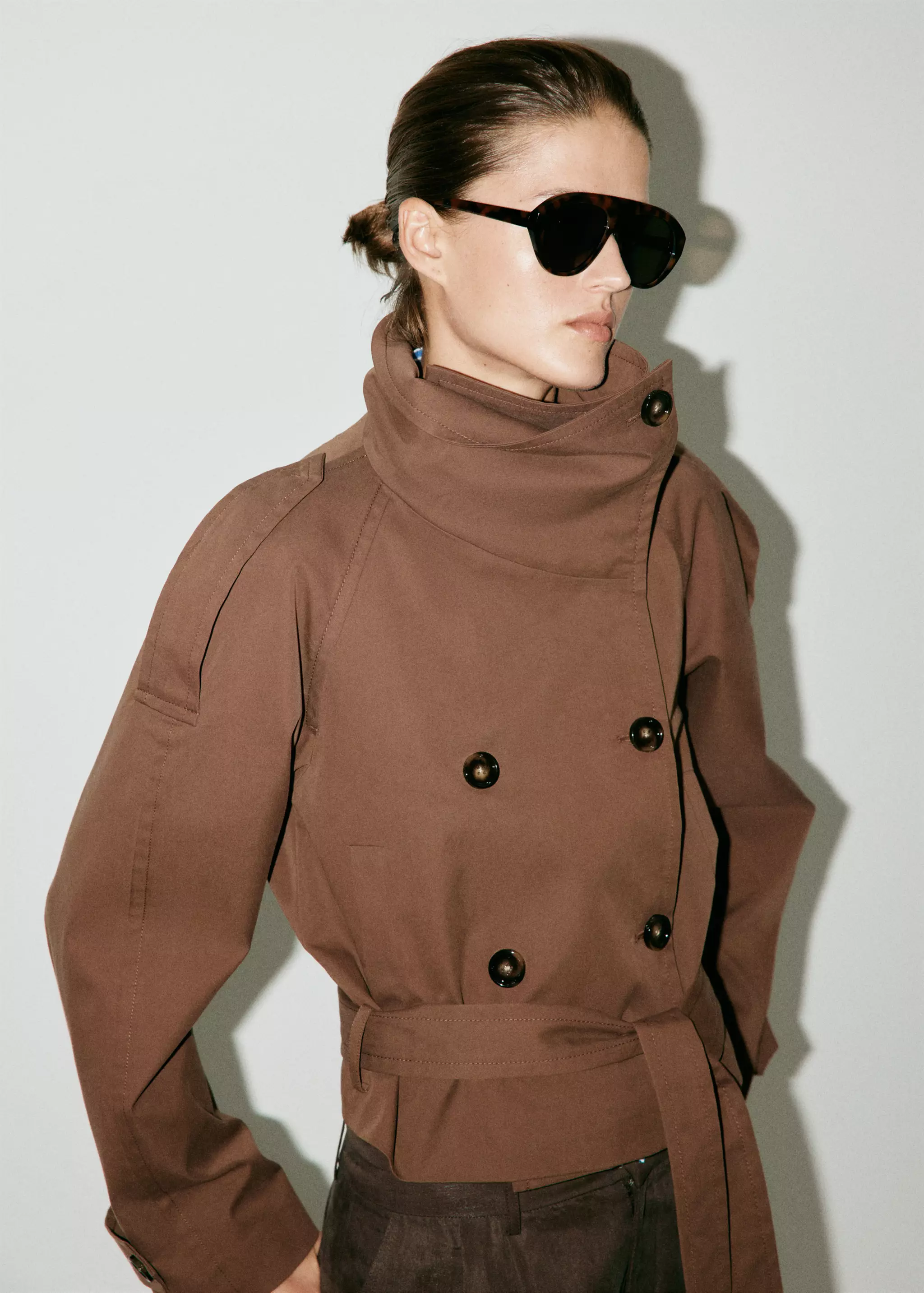 Double-Breasted Cropped Trench Coat - Women | Mango United Kingdom