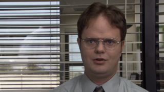 Dwight talking to the camera in The Office
