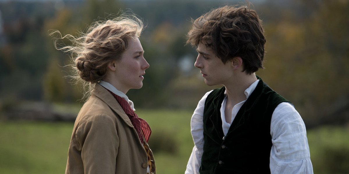 Saoirse Ronan and Timothee Chalamet as Jo and Laurie in Little Women