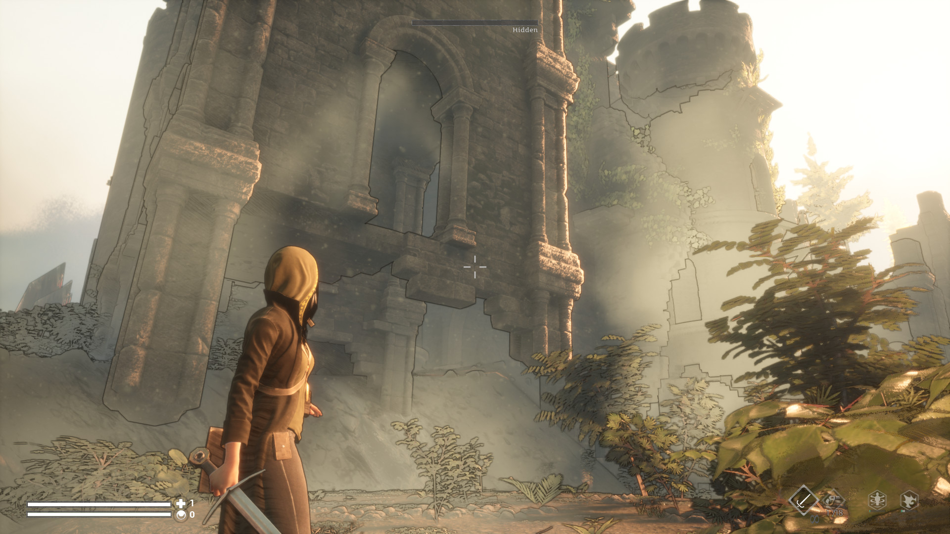 Dream Cycle adventure game - looking up at stone ruins