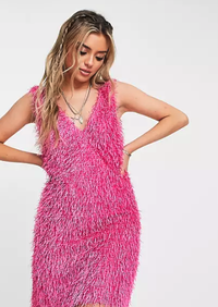 DEAL: $44 ASOS DESIGN plunge neck fluffy mini dress in hot pink