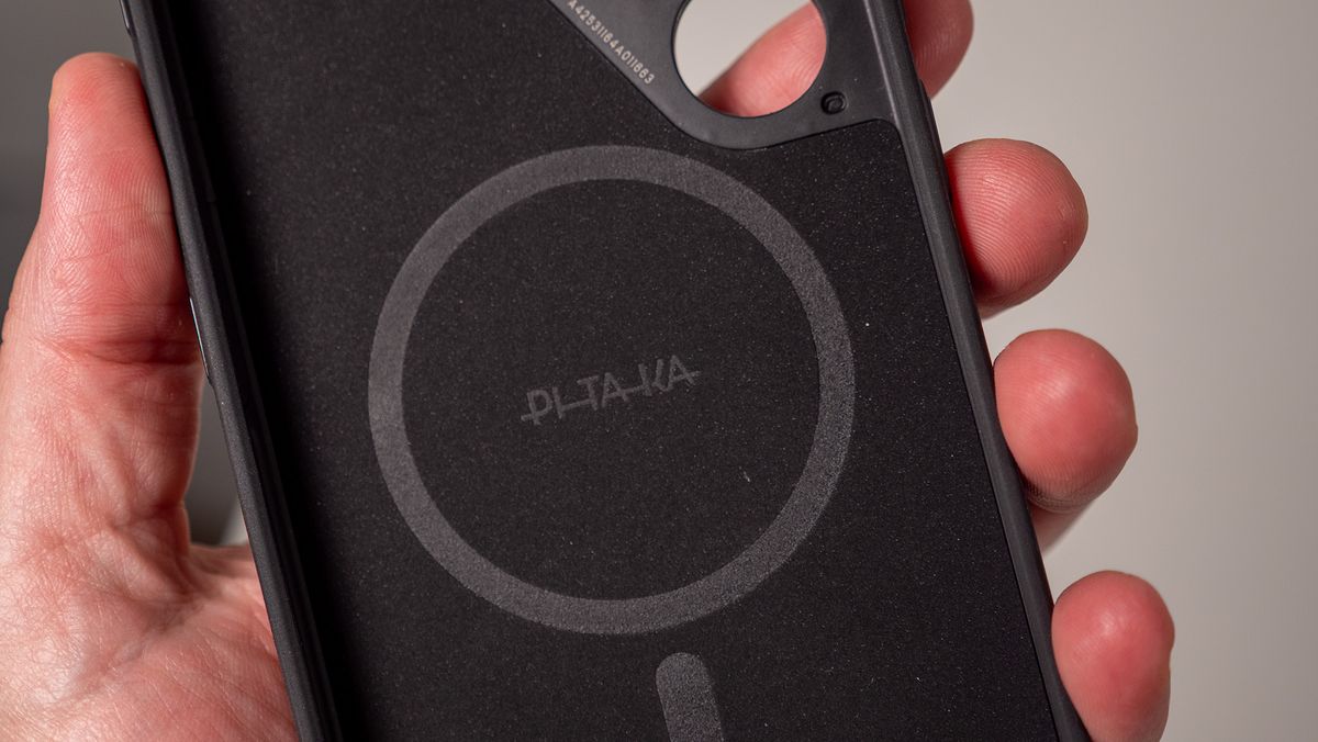 The black and gray Pitaka PinButton case for the Samsung Galaxy S25 Ultra