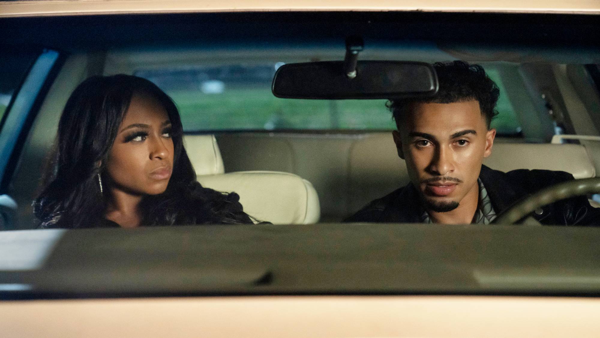 Taylor Polidore Williams as Kimmie and Xavier Smalls as Angel in Tyler Perry's "Beauty in Black" on Netflix