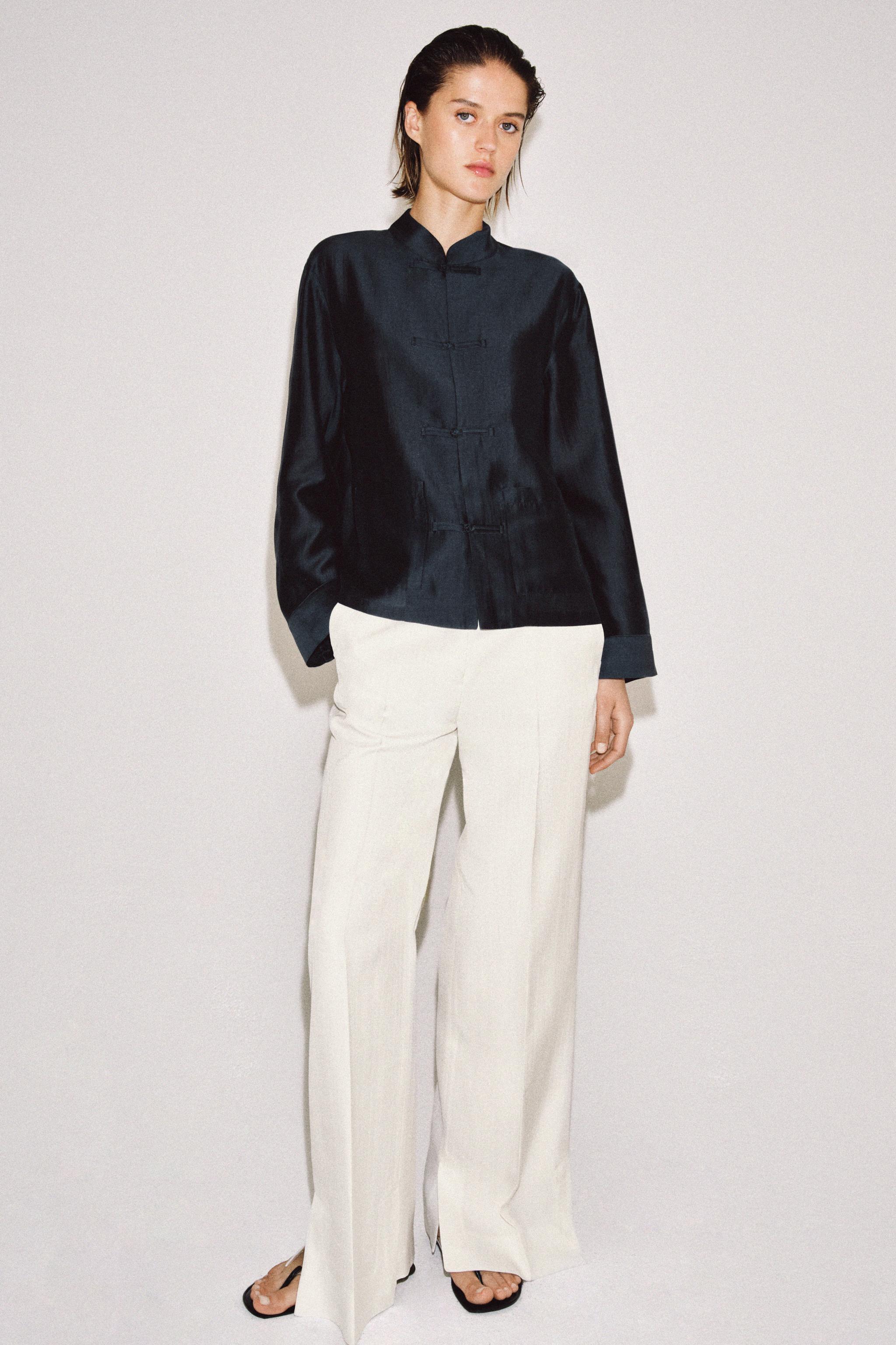 Zw Collection Satin Shirt With Frog Fastening