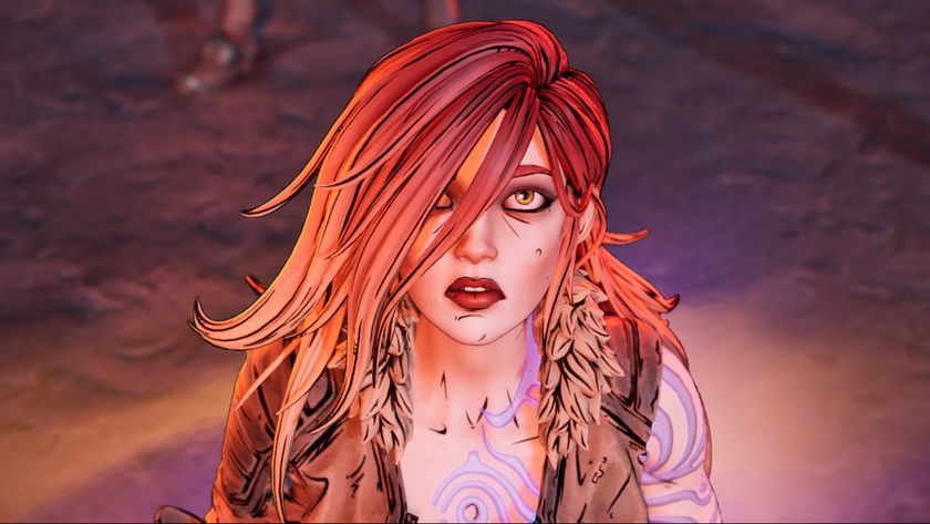 Borderlands 4 unlock UVHM: A close-up shot looking down at Lilith, who&#039;s looking upwards with a worried expression.