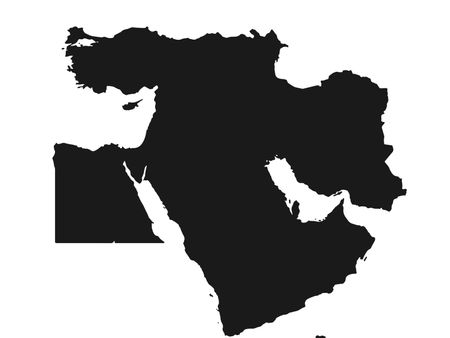 Map of Middle East - black map on a white background