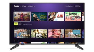 A JVC TV with Roku's What to Watch screen