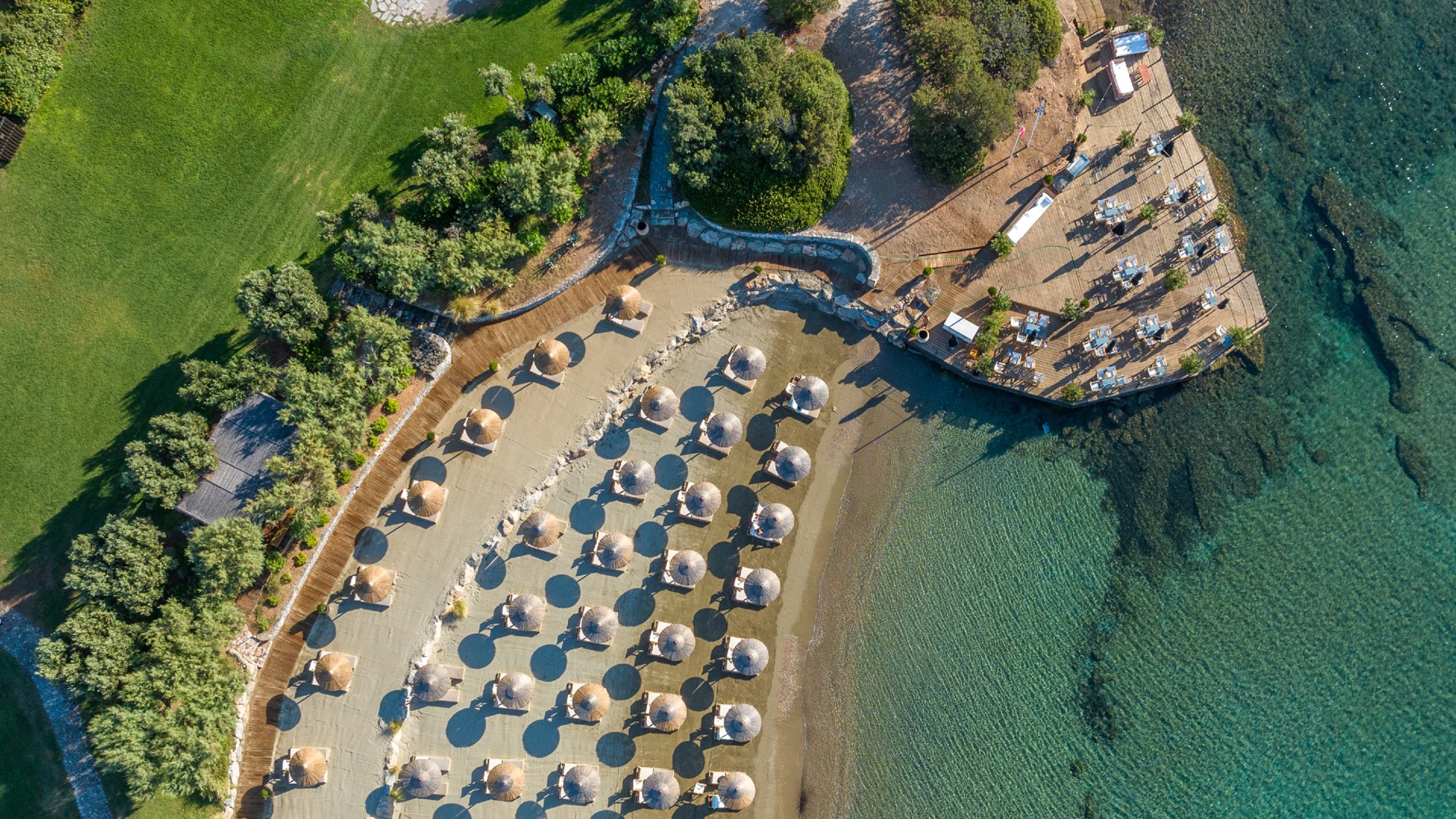 The beach and Yali restaurant at Grecotel Cape Sounio, Athens