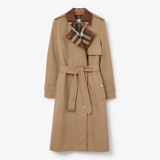checked collar trench coat