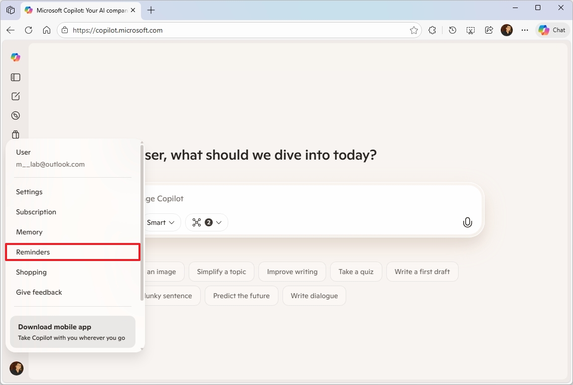 Copilot web reminders